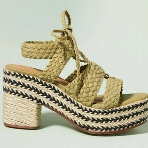 Anthropologie Michele heeled chunky braided green leather platform sandals 7